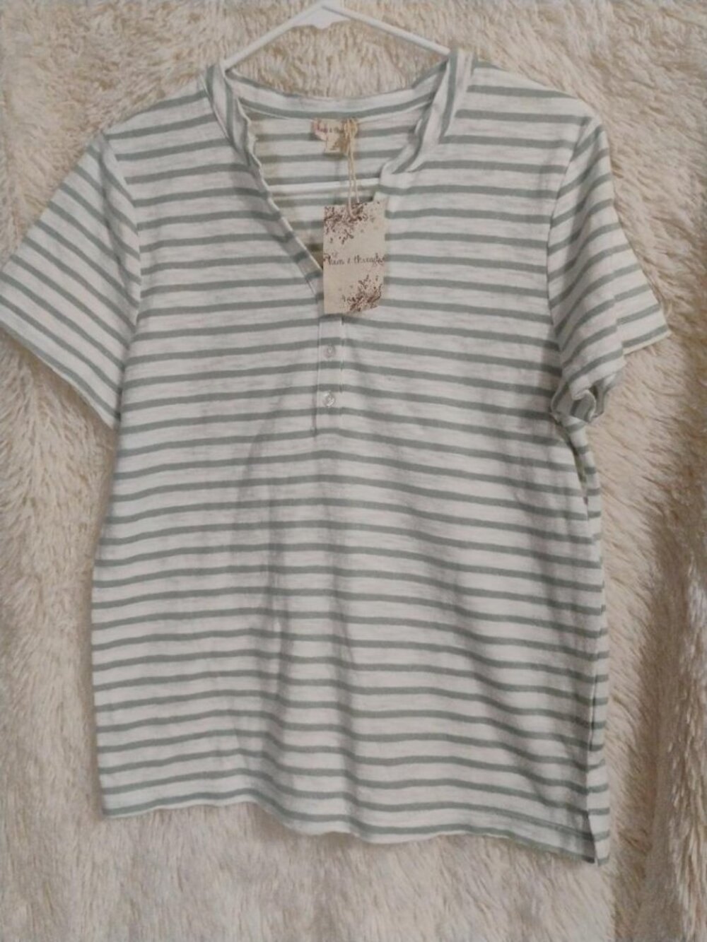 Hem & Thread Grey White Stripe Short Sleeve Top NWT Size SM